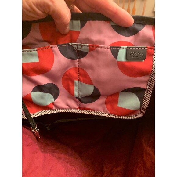 Fossil Lakewood Fuchsia Oversized Shoulder or Tote Bag Pink Green Reversible EUC - Picture 5 of 5